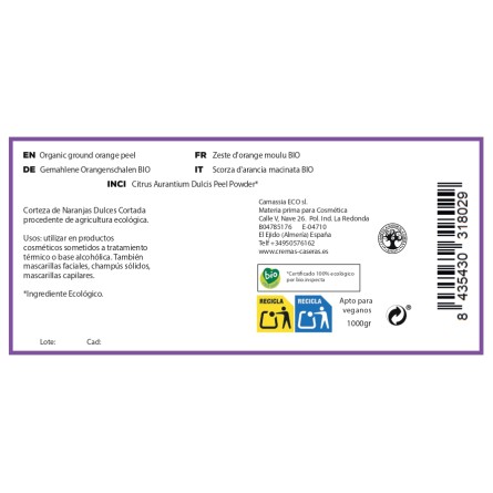 Corteza de naranjas dulces BIO molida