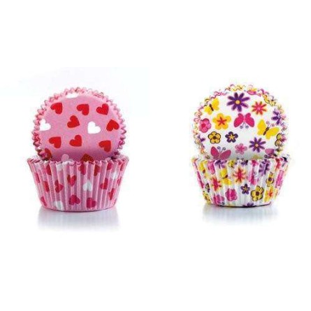 Cápsulas para cupcakes y bombas de baño (100 uds) - Corazones y flores