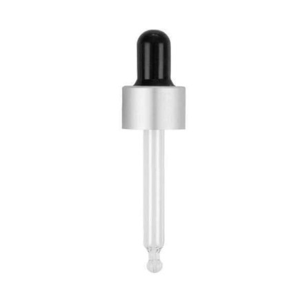 Pipeta cuentagotas negra-plata para botellas de vidrio 10ml con rosca de 18mm 