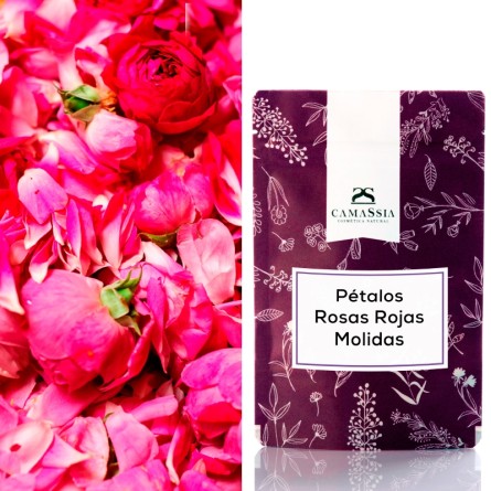 Pétalos de rosas rojas molidas