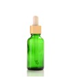 Botella vidrio verde 30ml con pipeta cuentagotas blanca-oro