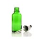 Botella vidrio verde 30ml con pipeta cuentagotas negra-plata