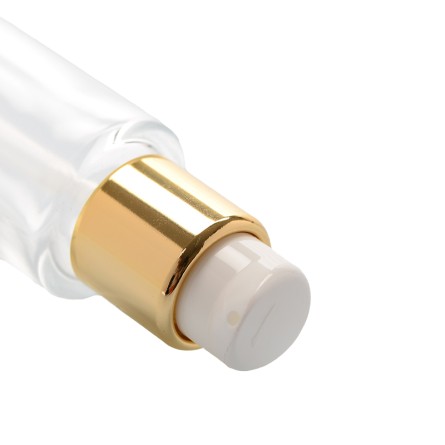 Envase dispensador vidrio transparente - Cabezal blanco/oro 30 ml
