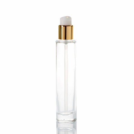 Envase Dispensador vidrio transparente Cabezal blanco/oro 30ml