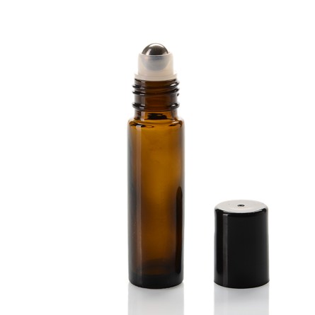 Envase Roll-on vidrio ámbar tapón negro 10ml