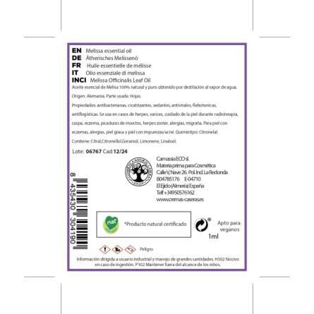 Aceite esencial melisa (Melissa officinalis)