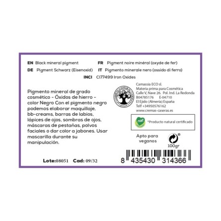 Pigmento mineral en polvo Negro