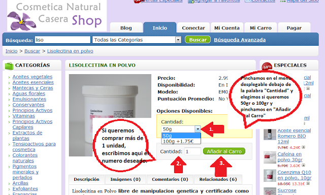 Como usar el Carrito de Compra de Cosmetica Natural Casera Shop